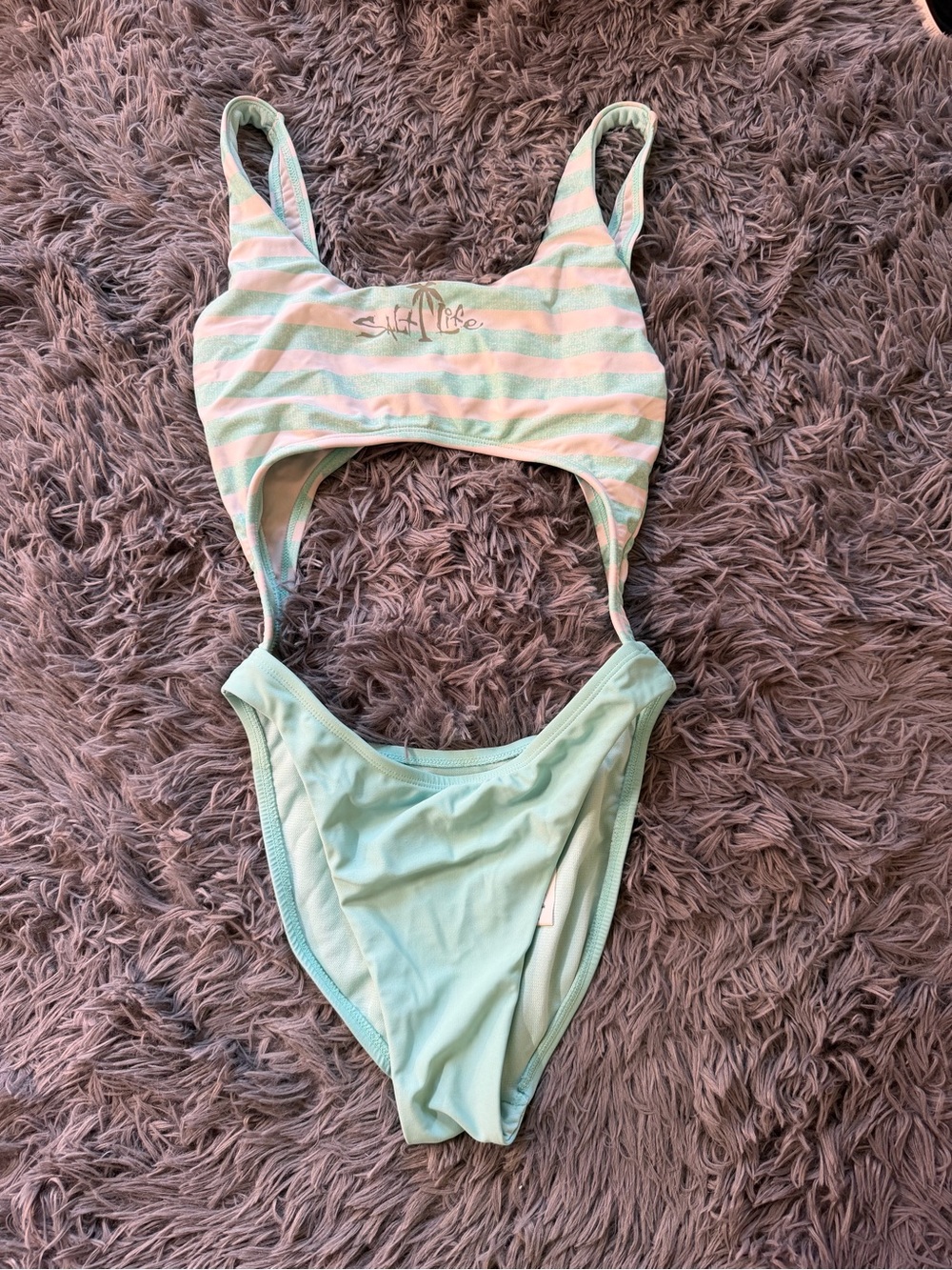 Salt Life blue and White Striped One-Piece Cutout Swimsuit